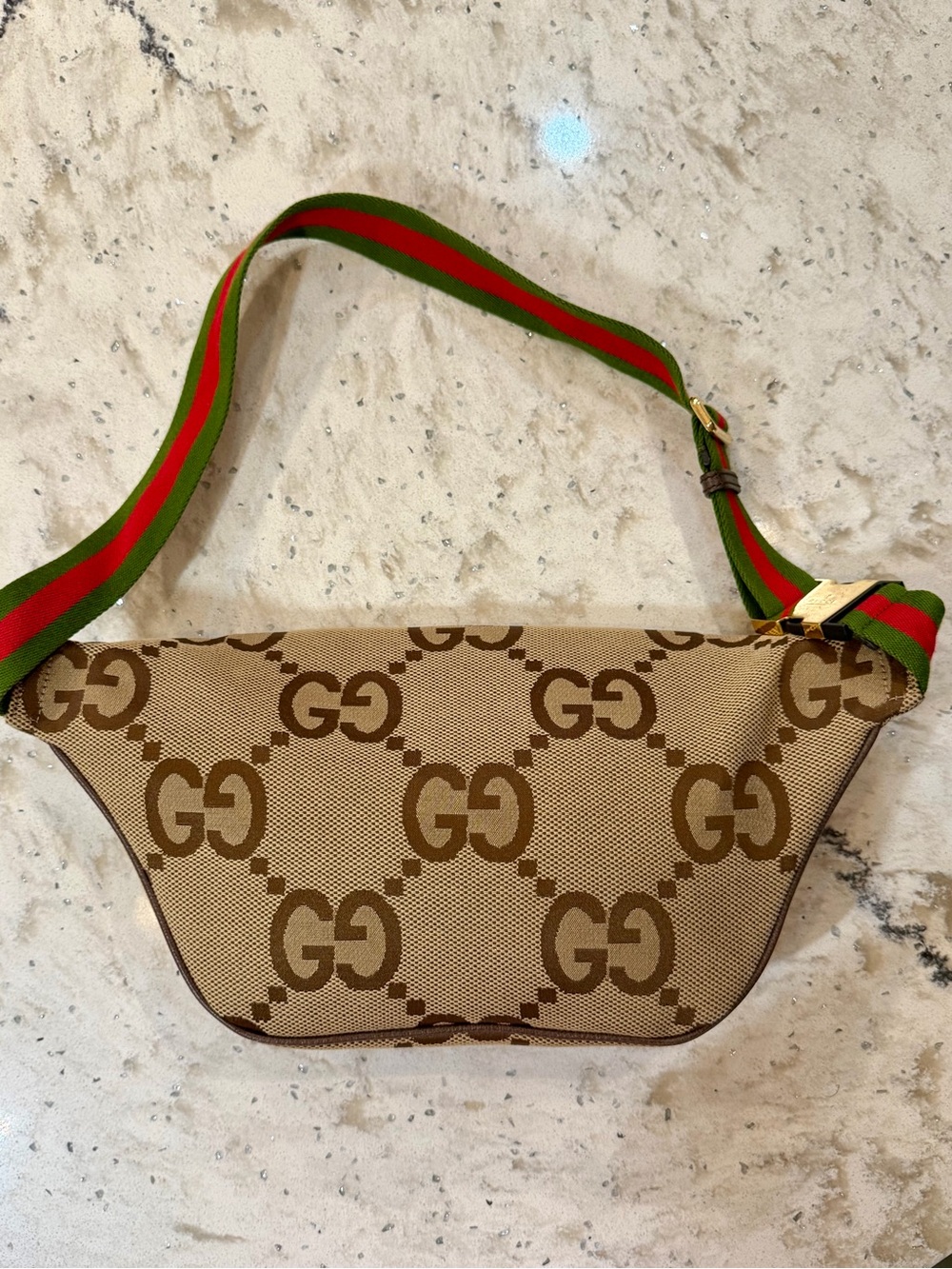 Gucci Brown/Beige GG Canvas Waist Bag with Green-Red Web Strap - Picture 2 of 13